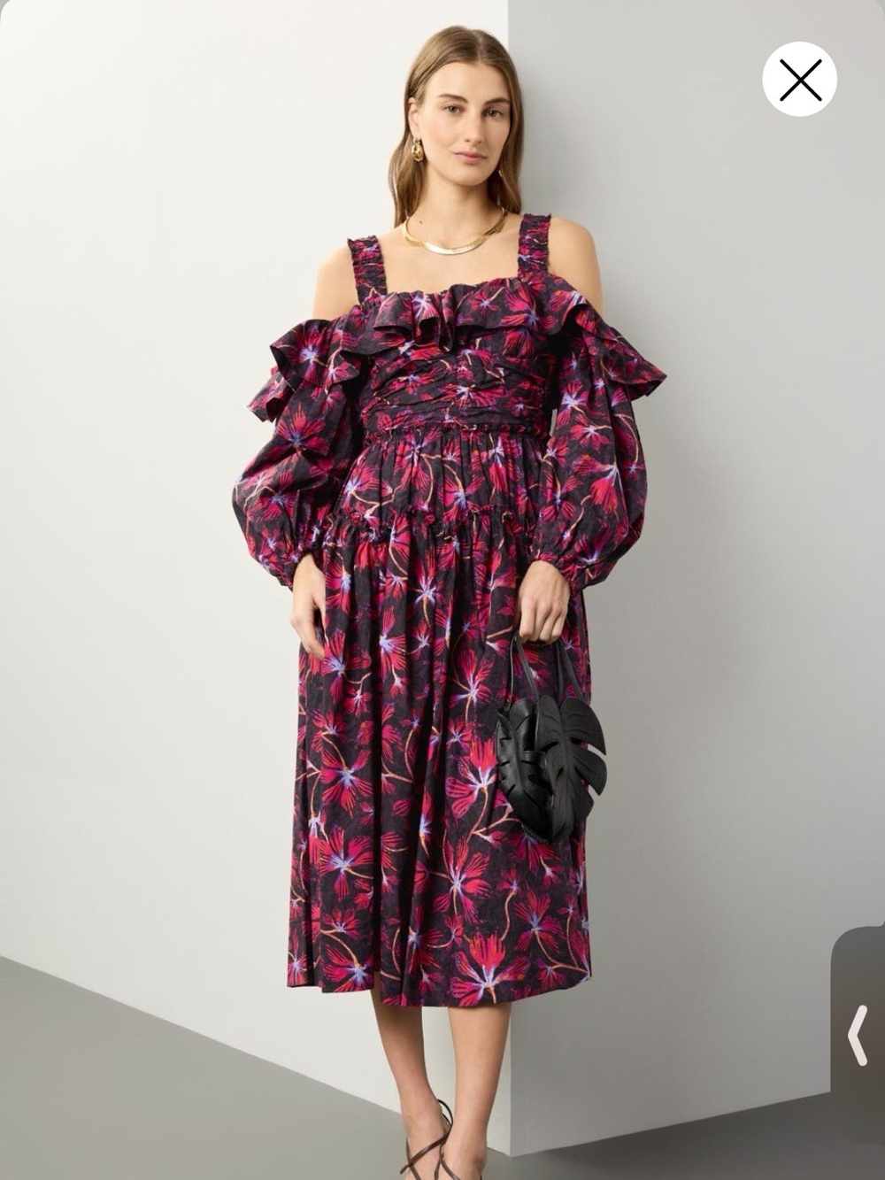 Ulla Johnson Caprice Floral Off Soulder Ruffle Midi Dress Zinina